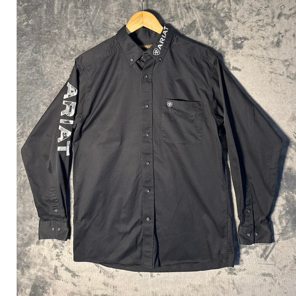 Ariat Men L Fitted Team Logo Long Sleeve Western Button Shirt Black Embroidered